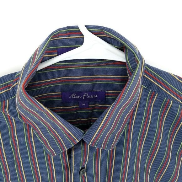 Alan Flusser Multi Color Striped L/S 100% Cotton Button Up Casual Shirt Mens M - Picture 2 of 6